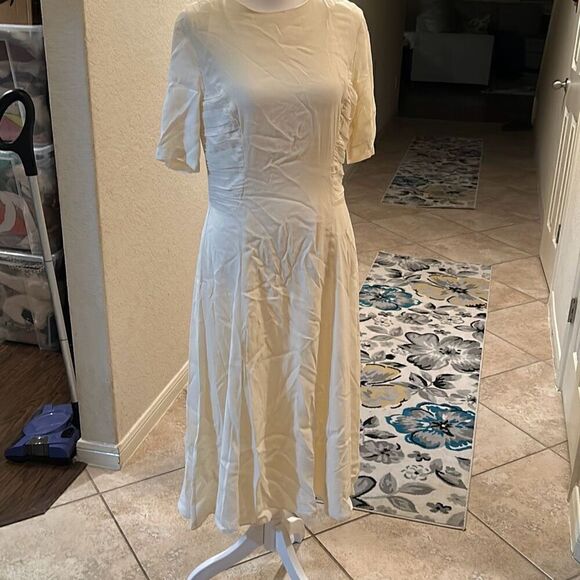 Asos Women's 8 Pleat Side Midi Dress Ivory Cream Modest With Detachable Slip New - Picture 1 of 14